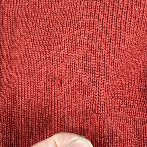 Vintage Wool Cardigan Sweater Distressed Brick Red Primitive 40s Varsity USA - Picture 16 of 16
